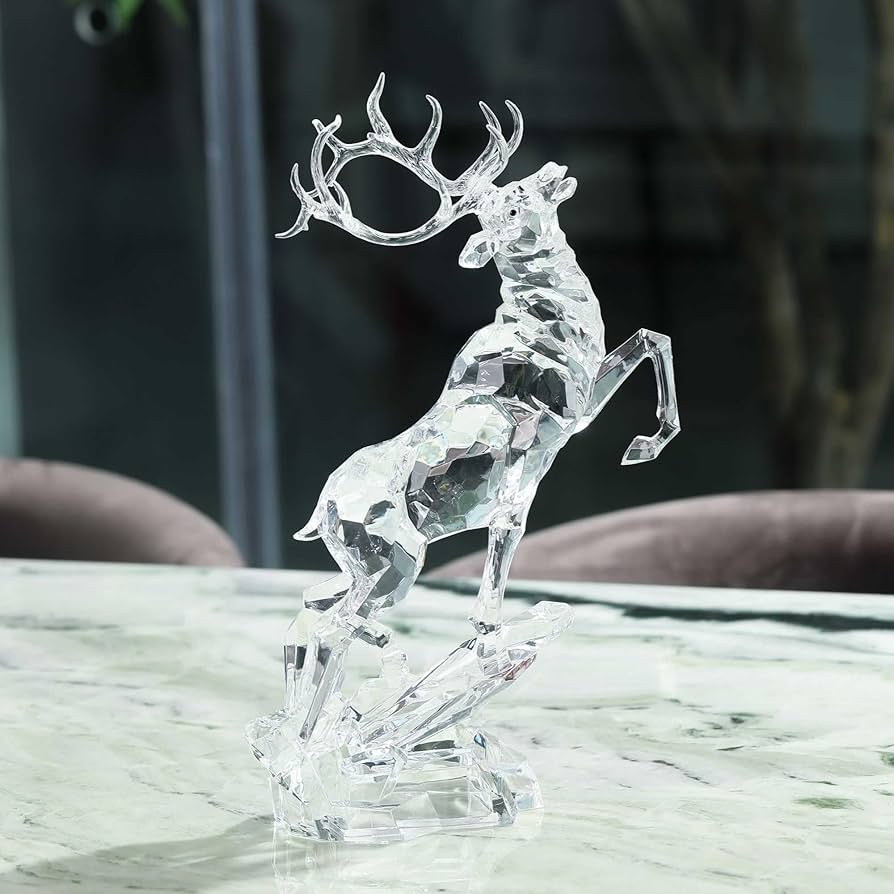 Amazon.co.jp: BEAULEMNA 鹿像 アクリル 跳躍 トナカイ 鹿 置物 ガラス